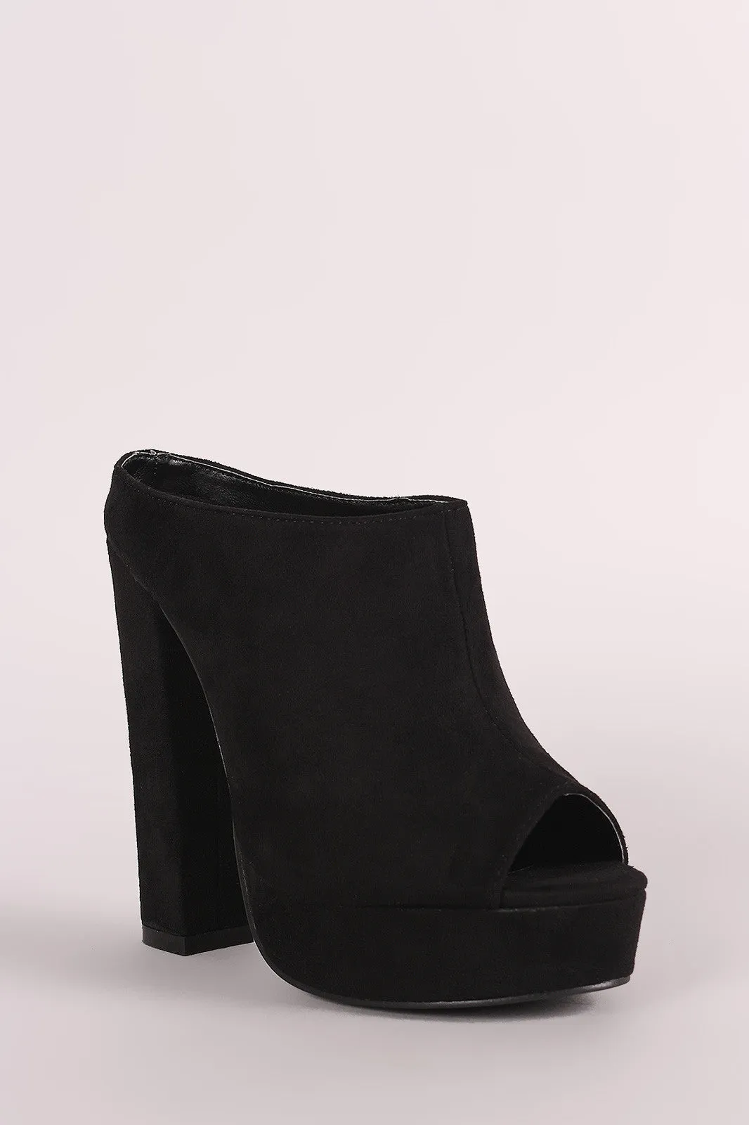 Suede Peep Toe Mule Chunky Platform Heel