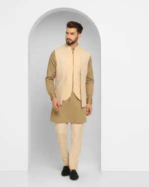 Swarn Multitude 6X Beige Textured Achkan Set - Cosmo