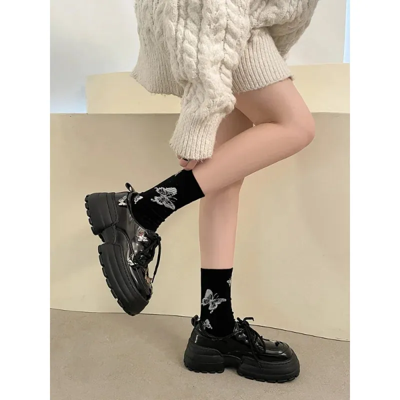 TAVIMART  -  Lolita Lace Up Platform Shoes Butterfly Mary Jane Chunky Shoes Oxfords Women British Leather Shoes Student Girls Kawaii Shoes