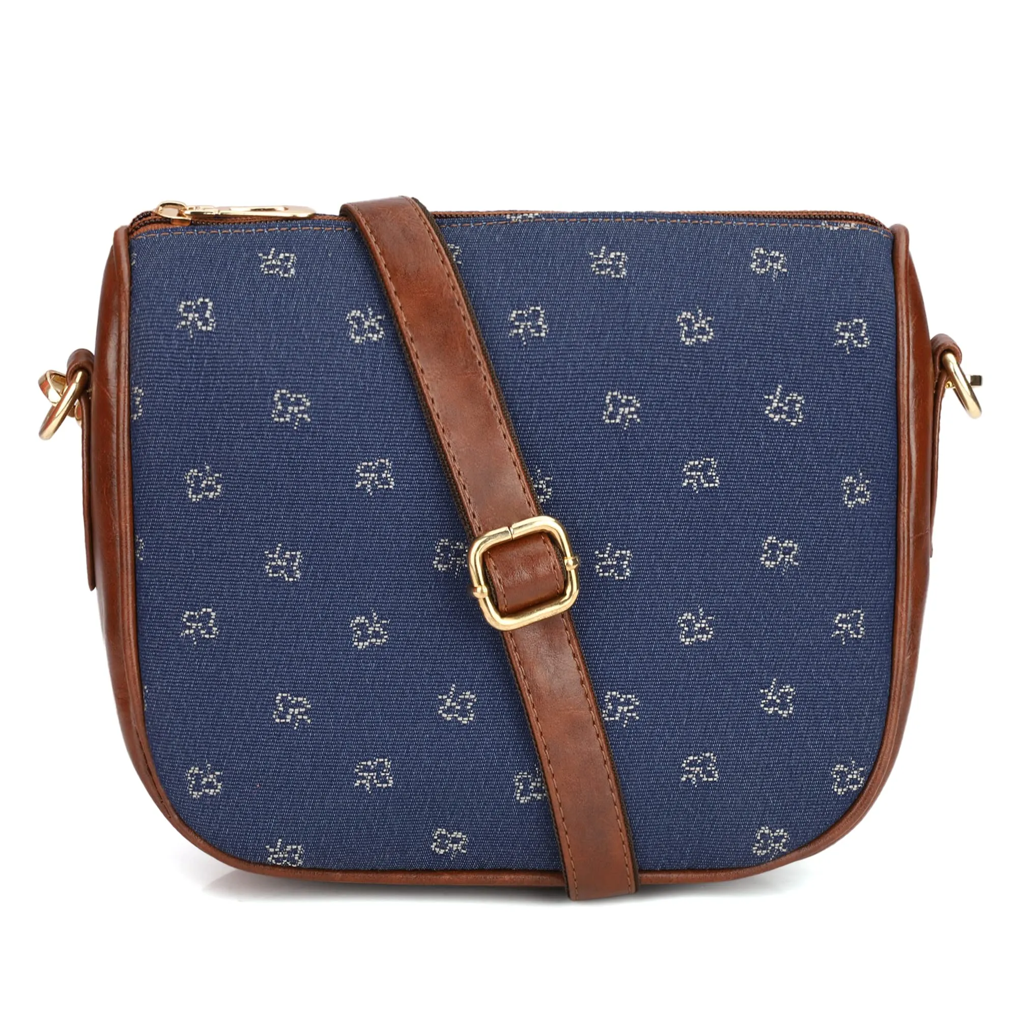 The Clownfish Garnet Series Printed Handicraft Fabric & Tapestry Crossbody Sling Bag for Women Ladies Single Shoulder Bag Shoulder Belt (Blue-Spade)