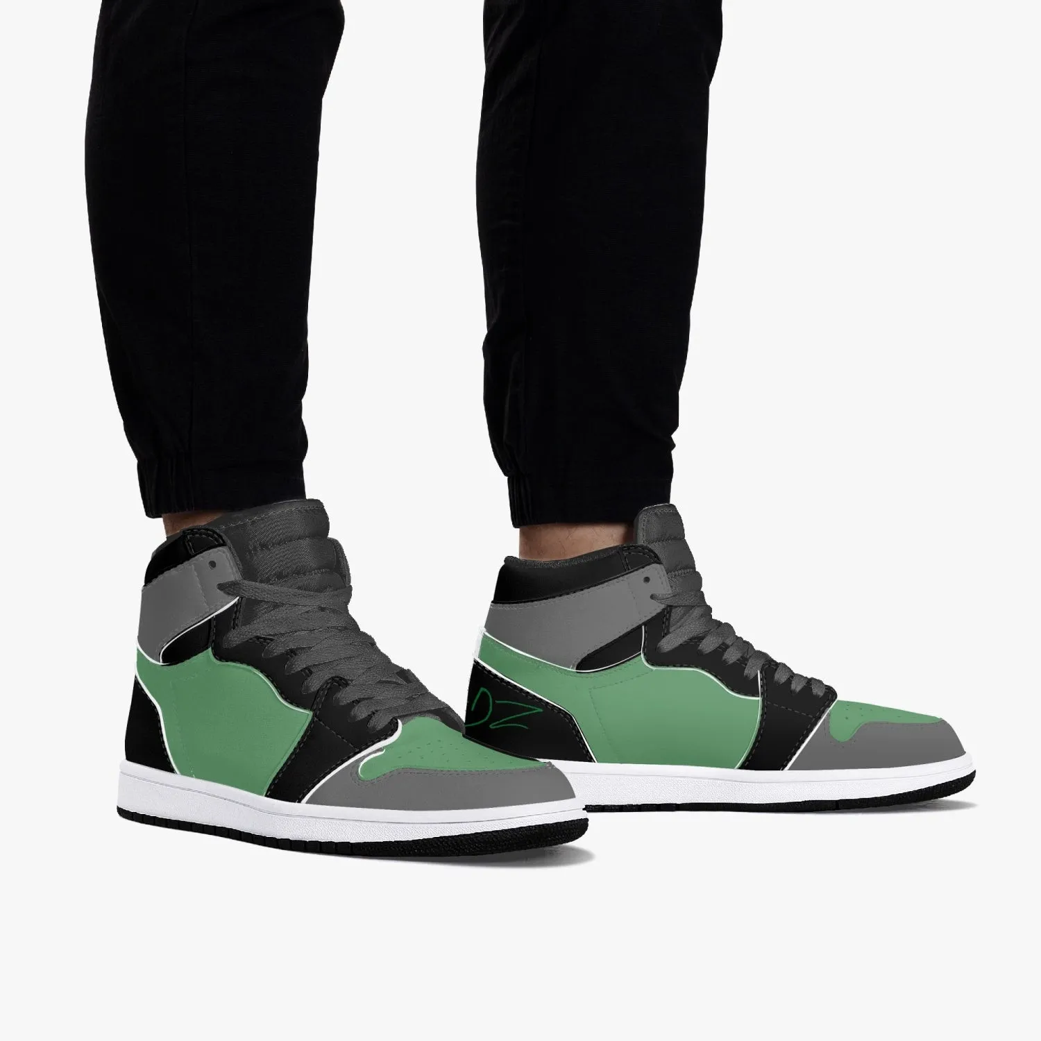 TREADZ New Black and Green High-Top Leather Sneakers