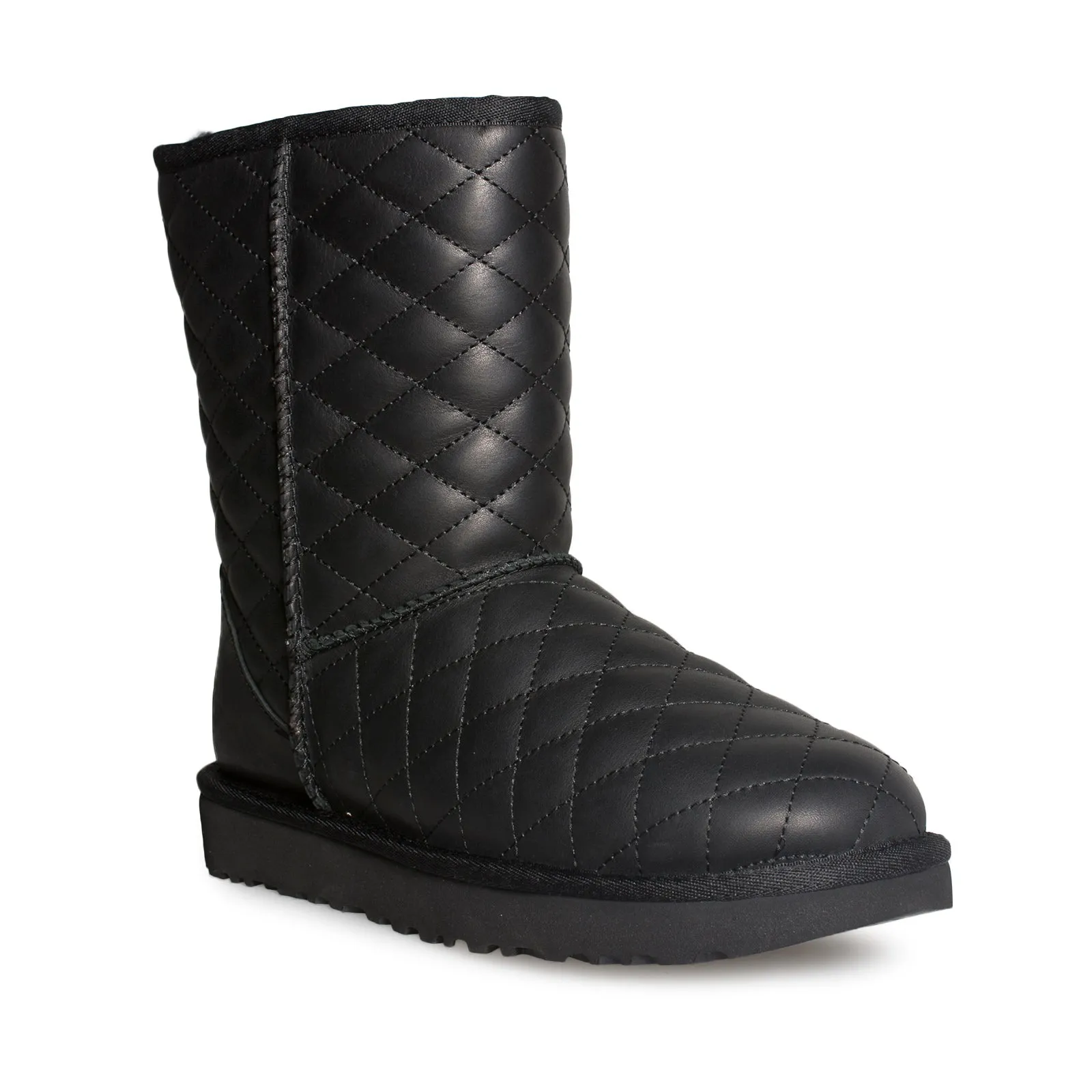 UGG Classic Short Diamond Quilt Black Boots - Women's