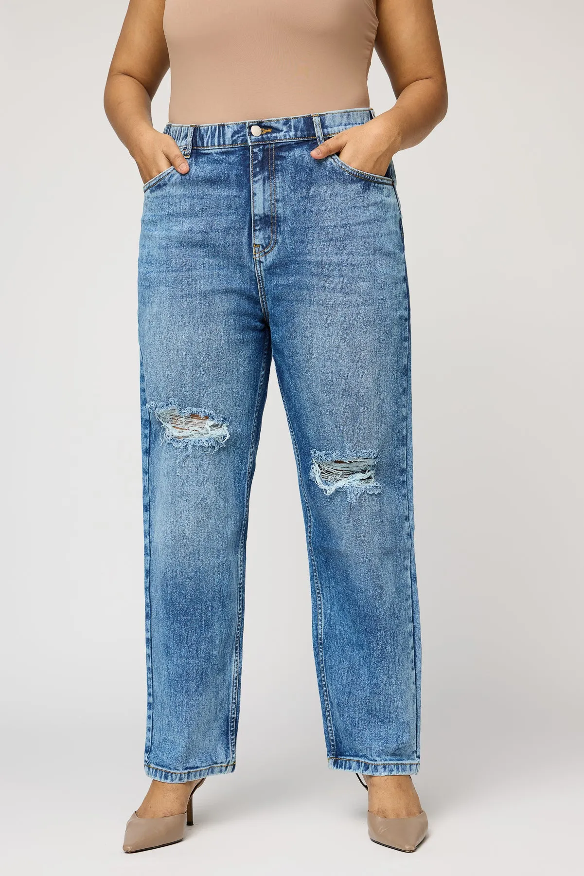 Urban Rips Curve Elasticated Mom Jeans