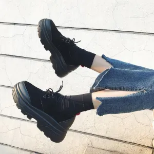 Velvet Black Platform Creepers Boots