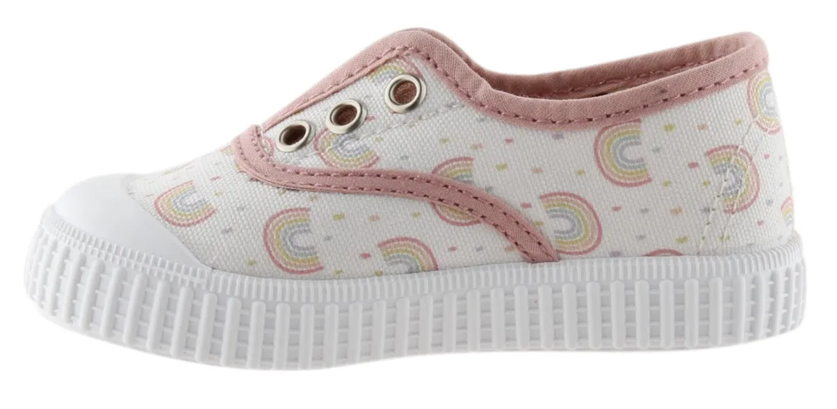 Victoria Girl's Rainbow Slip-On Canvas Sneakers, Nude