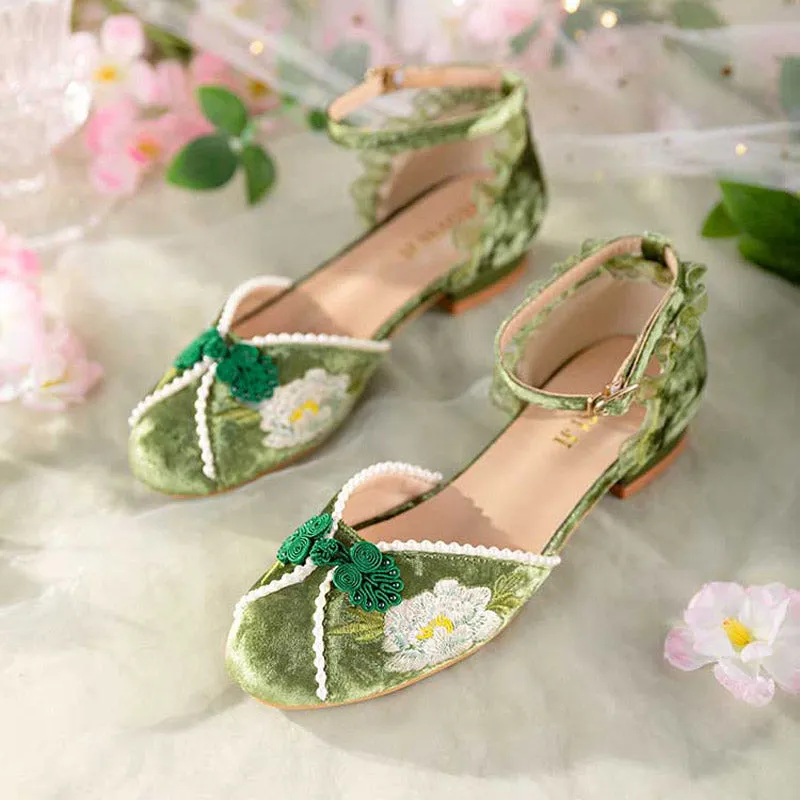 Vintage Chinese Style Embroidered Buckle Mary Jane Shoes