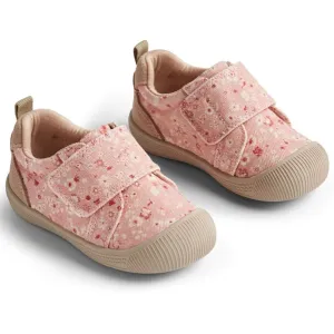 Wheat Shoe Prewalker Velcro Kei Print Rosette Flowers