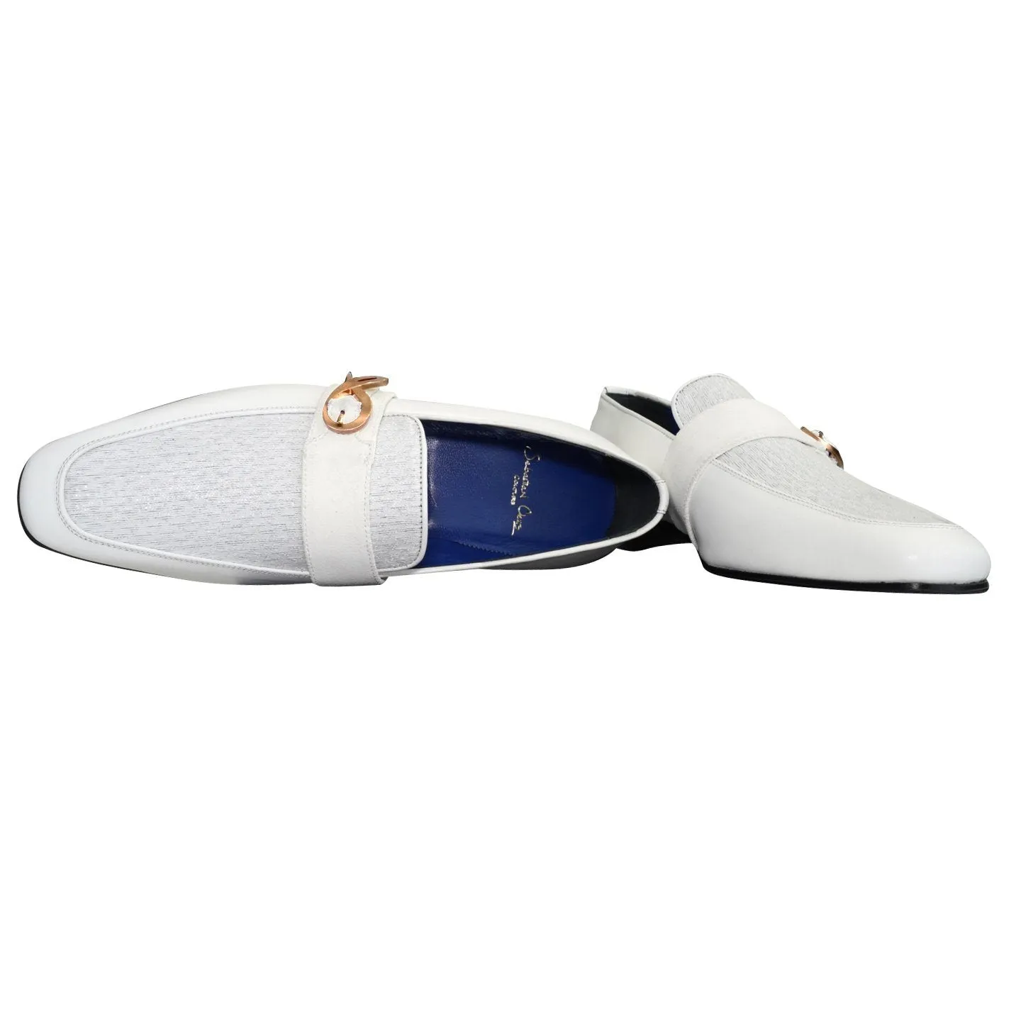 White Diamante Leather Monk Rose Loafers