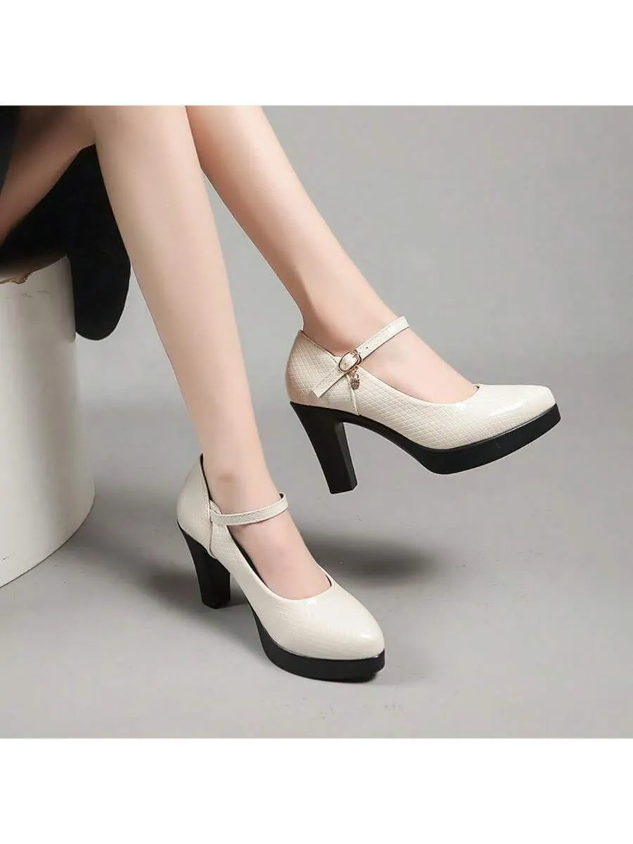 Women's Black Pointed-toe Chunky High Heel Shoes For Modeling, Cheongsam Show, Work