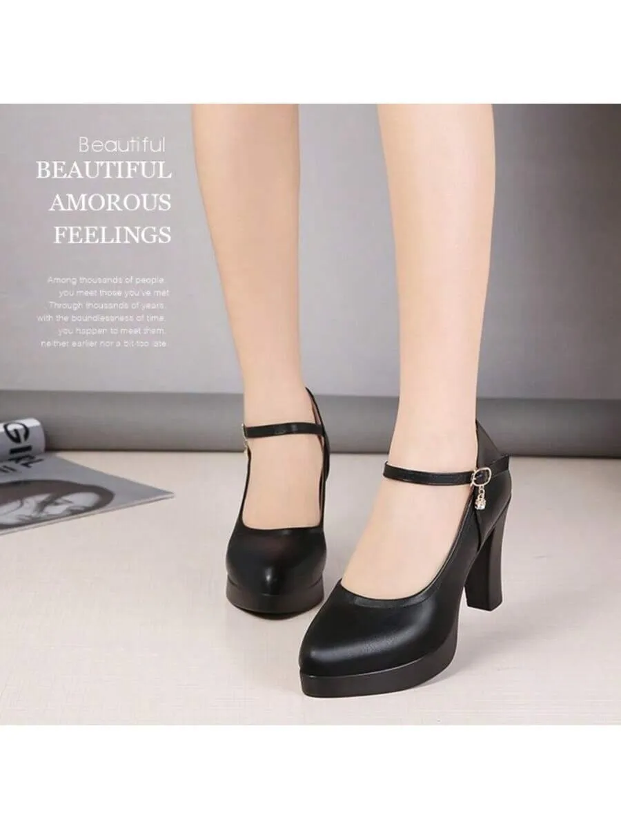 Women's Black Pointed-toe Chunky High Heel Shoes For Modeling, Cheongsam Show, Work