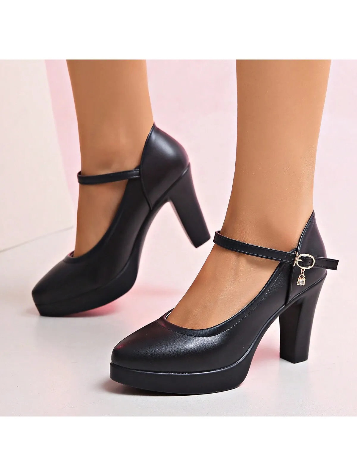 Women's Black Pointed-toe Chunky High Heel Shoes For Modeling, Cheongsam Show, Work