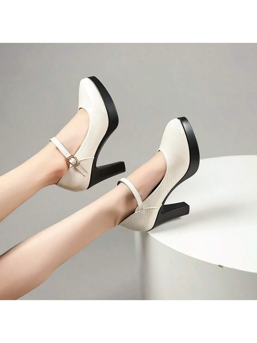 Women's Black Pointed-toe Chunky High Heel Shoes For Modeling, Cheongsam Show, Work