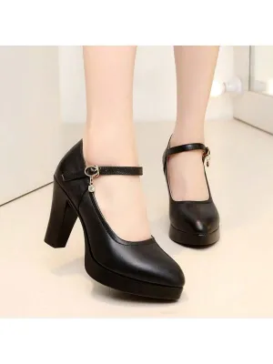 Women's Black Pointed-toe Chunky High Heel Shoes For Modeling, Cheongsam Show, Work