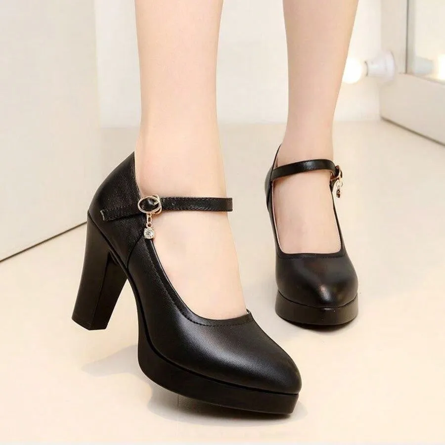 Women's Black Pointed-toe Chunky High Heel Shoes For Modeling, Cheongsam Show, Work