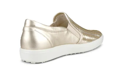 Women's Ecco Soft 7 Slip On 2.0 470113-01688 Color:  Pure White Gold