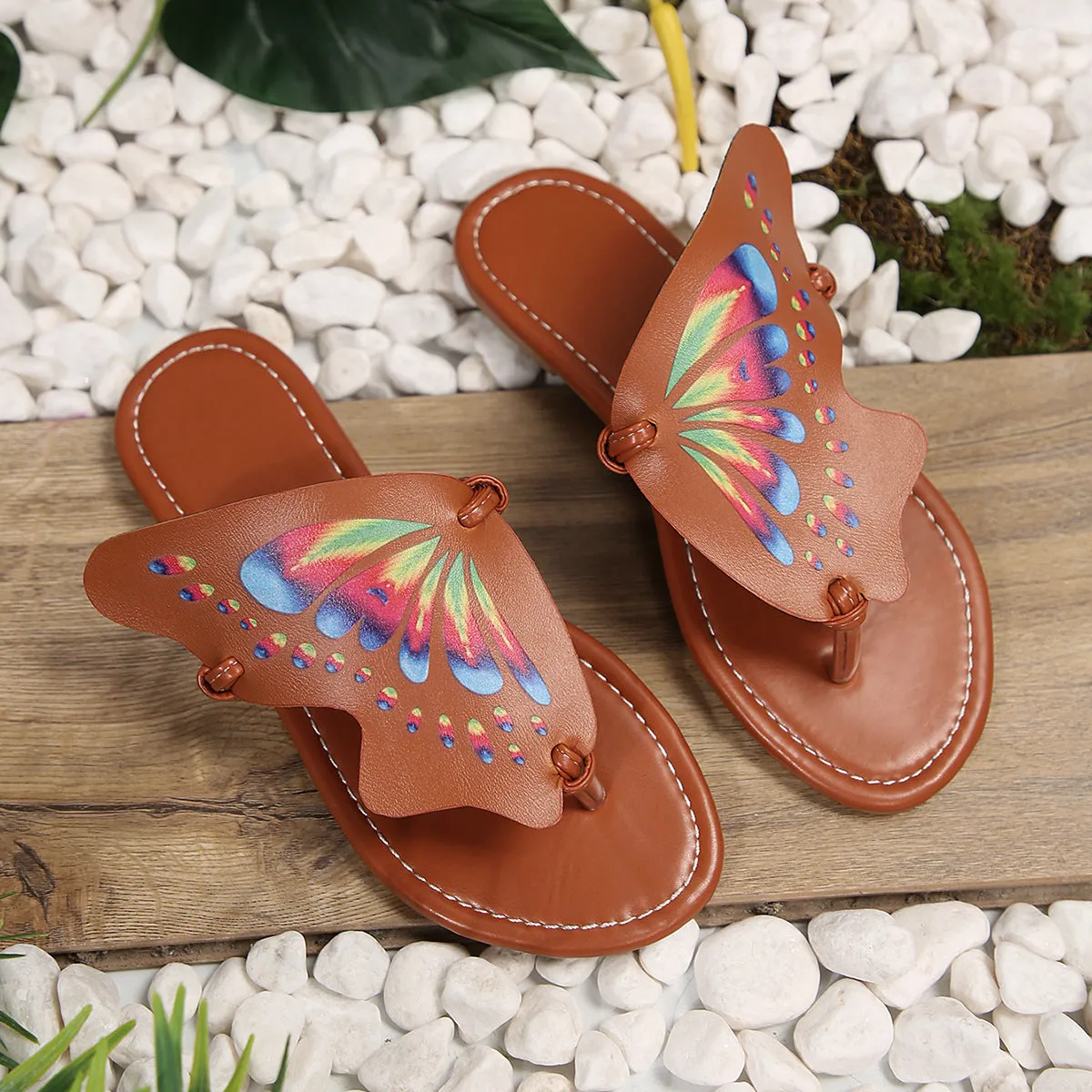 Women's Non-Slip Ergonomics Butterfly Thong Sandals Lightweight Summer Flats