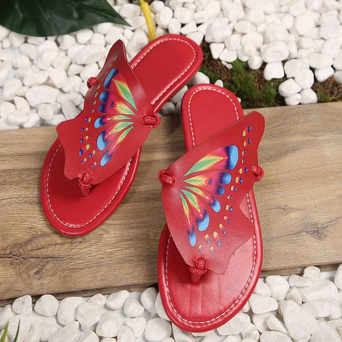 Women's Non-Slip Ergonomics Butterfly Thong Sandals Lightweight Summer Flats