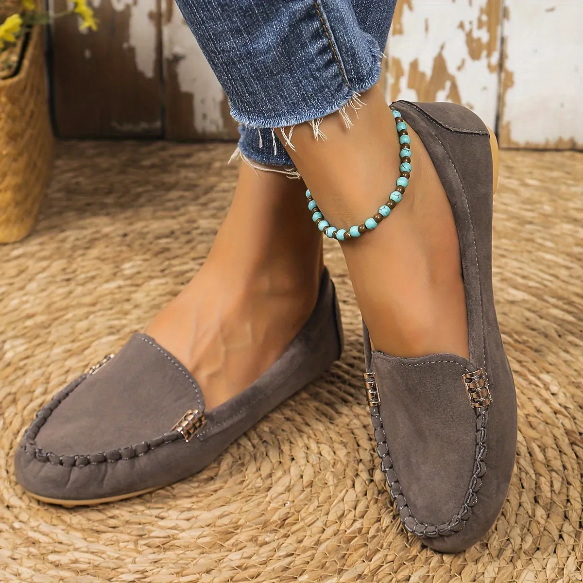 Women's Solid Color Flat Shoes, Casual Slip On Plain Toe Shoes, Lightweight & Comfortable Shoes