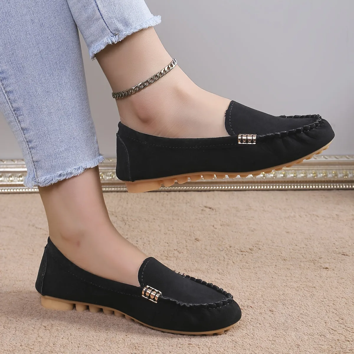 Women's Solid Color Flat Shoes, Casual Slip On Plain Toe Shoes, Lightweight & Comfortable Shoes