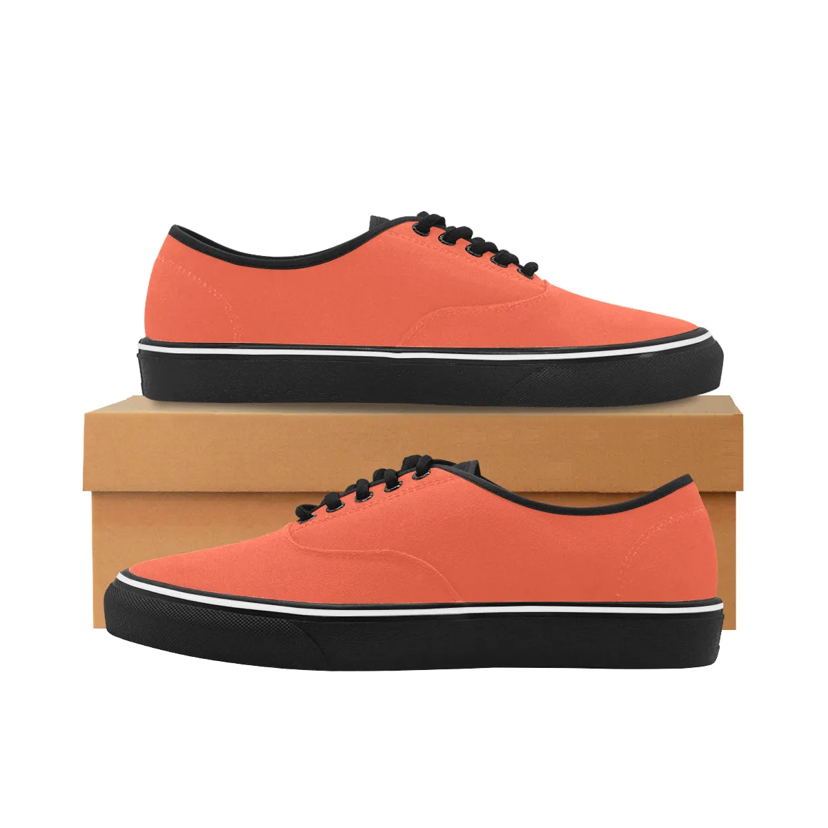 Women's Solid Orange Print Big Size Canvas Low Top Shoes (Black)