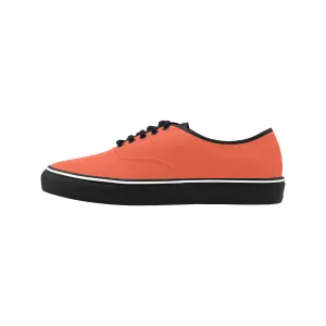 Women's Solid Orange Print Big Size Canvas Low Top Shoes (Black)