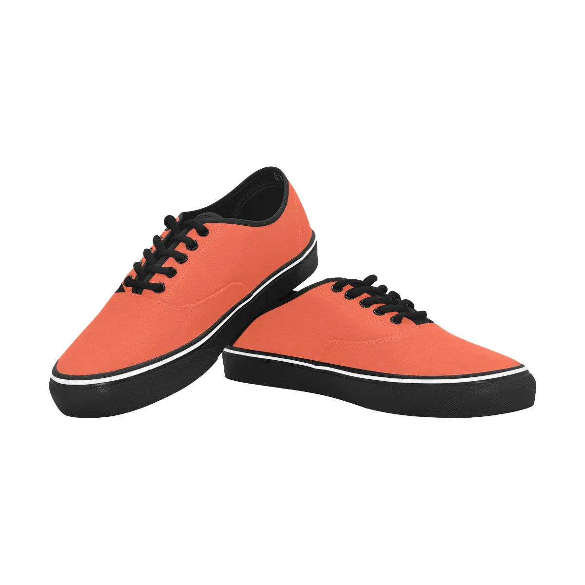 Women's Solid Orange Print Big Size Canvas Low Top Shoes (Black)