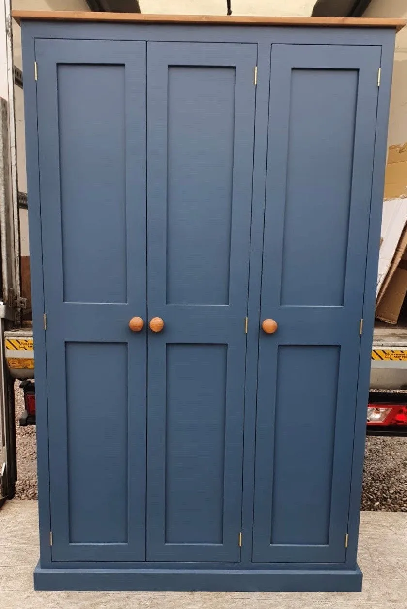 z**IN STOCK** One Only - 3 Door Hall, Utility Room, Cloak Room Coat & Shoe Storage Cupboard (35 cm deep) OPTION 2 in STIFFKEY BLUE