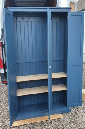 z**IN STOCK** One Only - 3 Door Hall, Utility Room, Cloak Room Coat & Shoe Storage Cupboard (35 cm deep) OPTION 2 in STIFFKEY BLUE